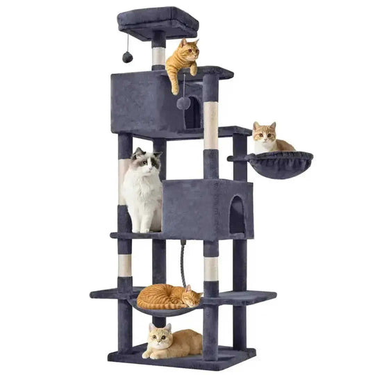 66 Inch Cat Tree Tower, Large Multi-Cat Climbing Extended Platform, Hammock, Pet House For Indoor Cats And Kittens Play -...