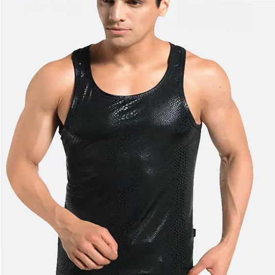 Men's Casual 3D Snake-Print Fitted Vest L - angle view with where to buy men's fitted snake print casual vest features