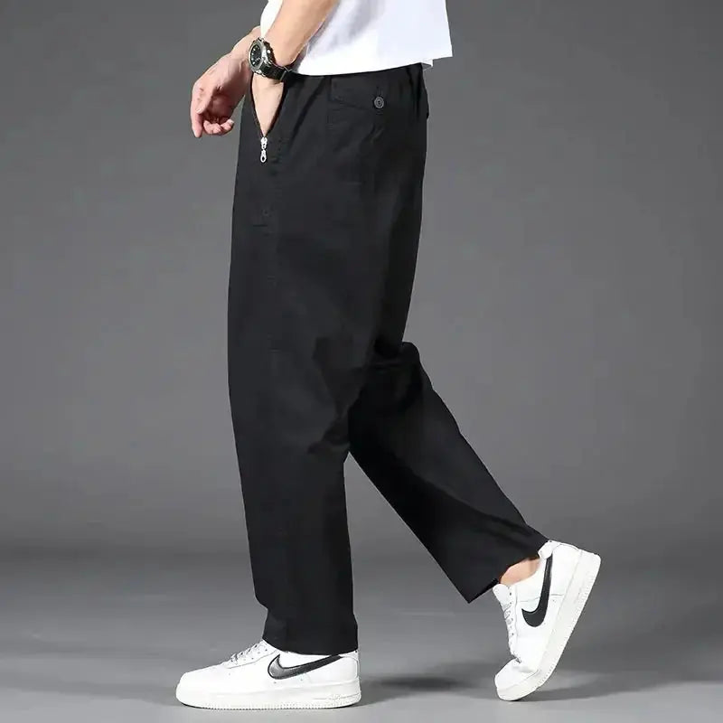 stretch cotton fabric | elastic waistband with drawstring | relaxed fit trousers | ultrasonic cleaning