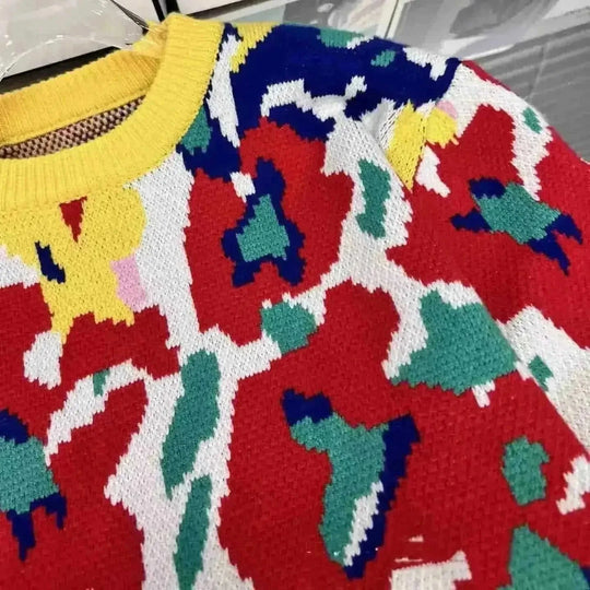 Autumn Floral Printed Knitted Pullover Women's Sweater Top - Meifu Market