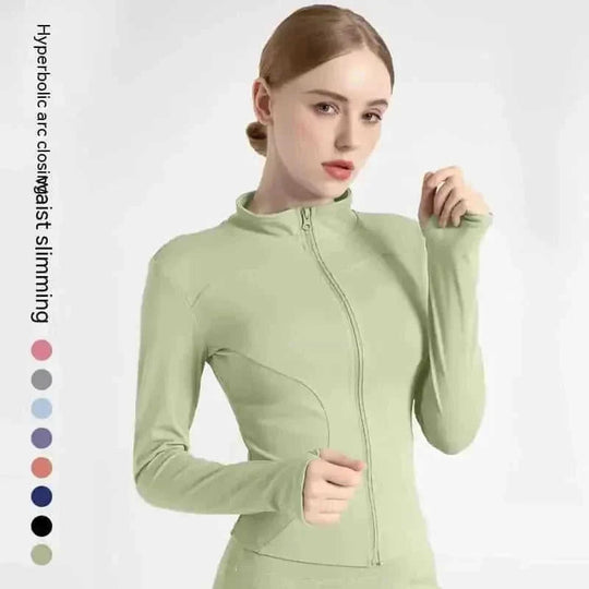 quick-dry yoga jacket | slim fit workout jacket | moisture wicking sports top | ultrasonic cleaning