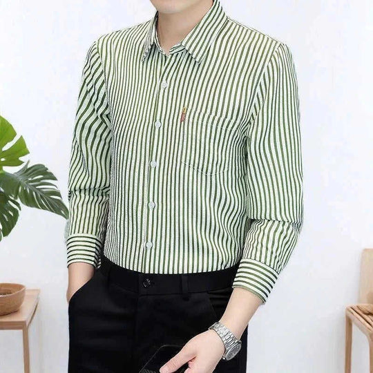 striped slim fit shirt | cotton blend fabric | long sleeve casual shirt | energy saving