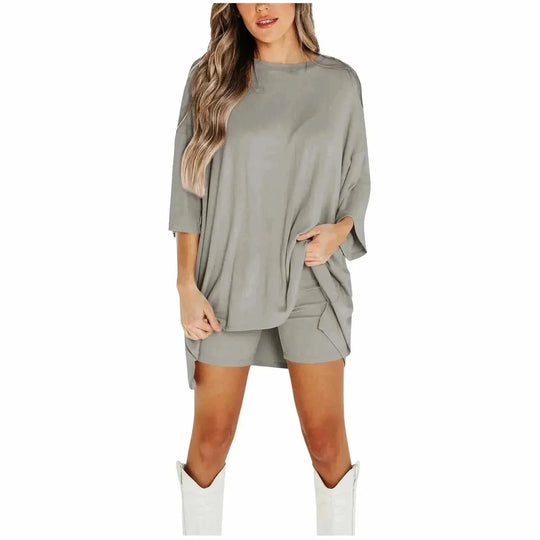 summer knit suit set | breathable cotton blend fabric | casual two-piece outfit | ultrasonic cleaning
