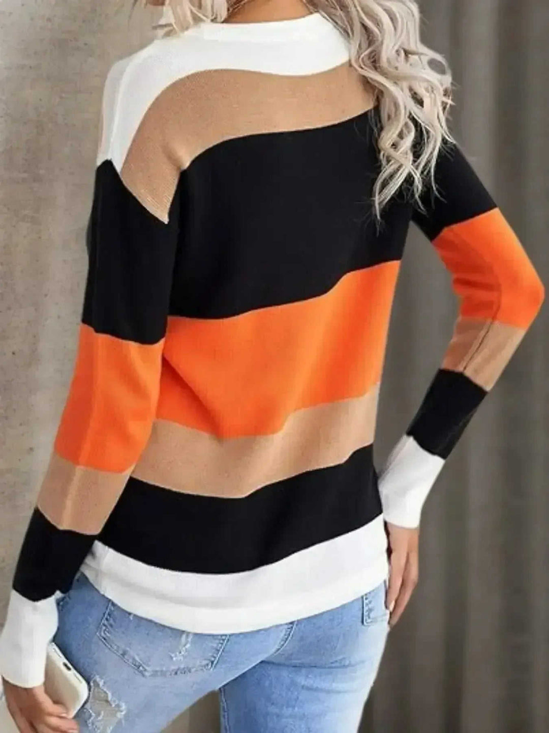 2025 Novel And Cute Style Round Neck Striped Women's Fashion Clothing Color Blocked Hoodie Autumn Sweater Women's Clothing - Meifu Market