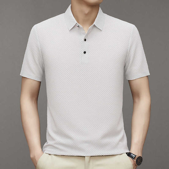 Ice Silk Polo-Collar Tee — Men's Cool-Touch Jacquard Summer Shirt