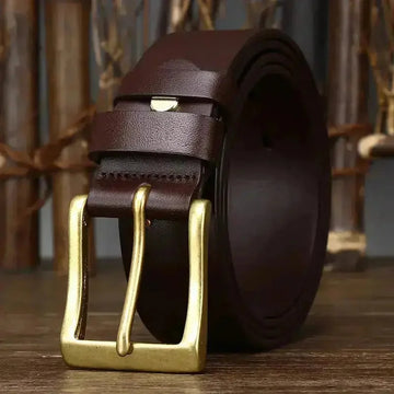 full-grain cowhide leather belt | 15 inch wide mens belt | brass pin buckle belt | ultrasonic cleaning