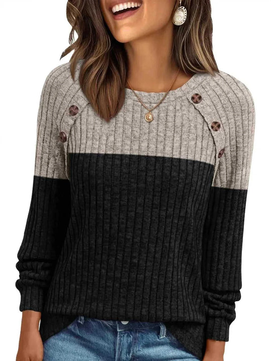 brushed cotton long sleeve top | round neck striped shirt | casual office wear | energy saving