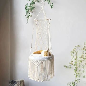 Macrame Hanging Pet Bed Macrame Cat Hammock Wall Hanging Cat Hammock Macrame Cat Bed-Pet Gifts Hammock Macrame Cat Swing Meifu Market