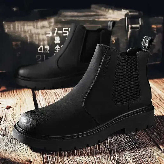 New Autumn And Winter British Style Rhubarb Worker Boot Thick Bottom High Top Smoke Pipe 41 - angle view with thick bottom...