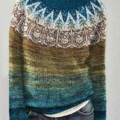 Casual Pullover Jacquard Sweater Autumn And Winter Fashion Ethnic Style Knitted Tops Women's Clothing Meifu Market