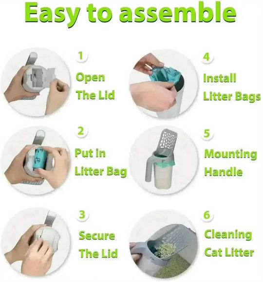 120pcs Dog Poop Bags with Cat Litter Scoop & Dispenser - in use