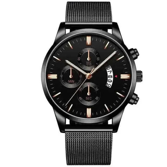 stainless-steel mesh band | 40mm case diameter | sapphire crystal glass | ultrasonic cleaning