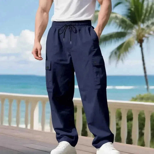 heavy-duty cotton cargo pants | loose fit mens trousers | outdoor hiking pants | ultrasonic cleaning