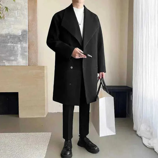 heavyweight wool blend coat | mid-length winter overcoat | mens insulated wool coat | energy saving