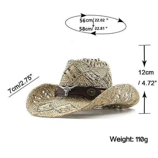 Belt Decoration Natural Grass Hand-knitted Western Cowboy Hat - Meifu Market