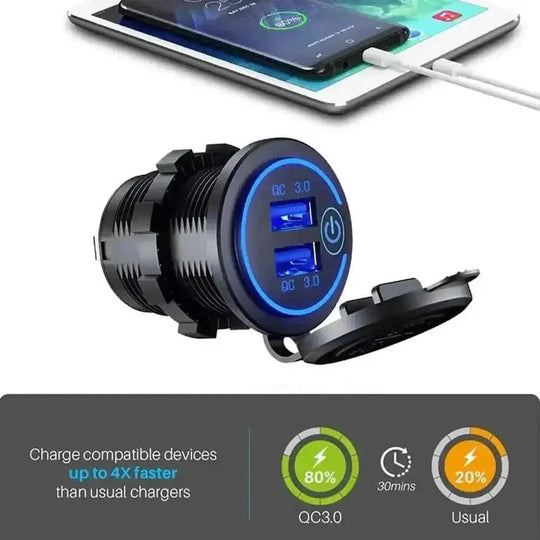 quick charge 30 car charger | waterproof dual usb port | 12v 24v truck adapter | energy saving