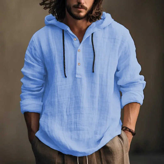 New Wish Cotton Linen Shirt Hooded Sweater Long Sleeve Hooded Casual Daily Clothing Dark Brown - affordable linen cotton b...