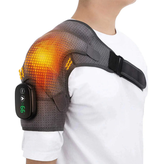 usb-c rechargeable heating pad | adjustable shoulder massage belt | heated muscle relaxation | energy saving
