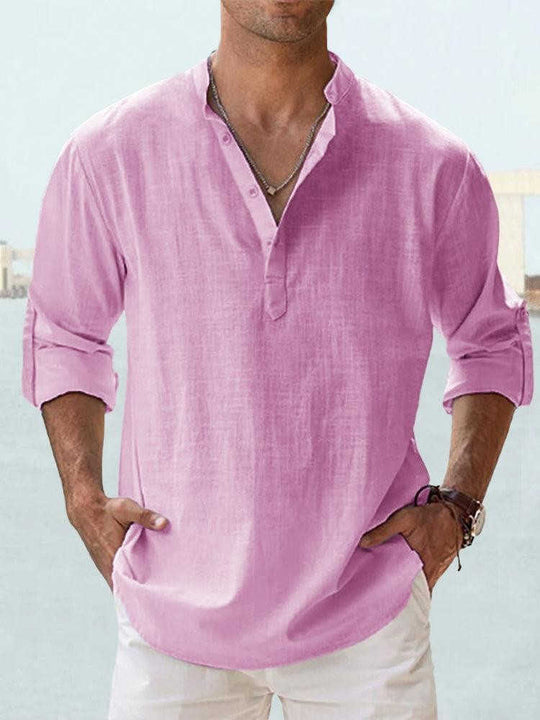 Men's Long Staple Cotton Long Sleeve Stand Collar Shirt - Meifu Market