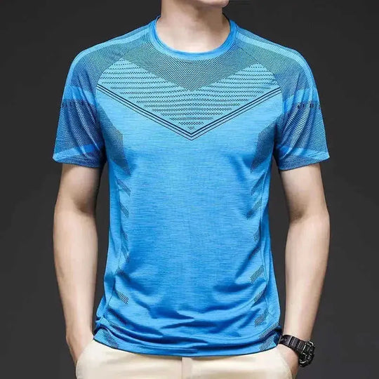 ice silk fabric t-shirt | quick drying athletic shirt | mens elastic training top | energy saving