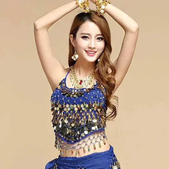 sequined dance top | chili red bra top | stretchable dance costume | ultrasonic cleaning