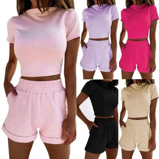 high waist crop shorts set | casual short sleeve top | summer fashion outfit | energy saving