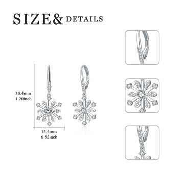 sterling silver earrings | zirconia snowflake jewelry | leverback dangle earrings | energy saving