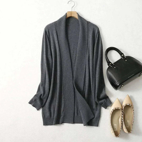 soft cashmere blend cardigan | loose fit long sleeve coat | lightweight knitted sweater | ultrasonic cleaning