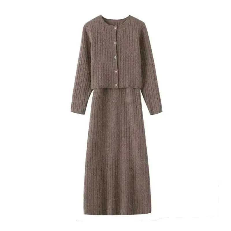 Knitted Small Twisted Cashmere Cardigan Suspender Skirt Two-piece Suit - where can i buy a quality cashmere cardigan and skirt set
