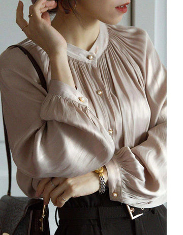polyester acetate silk blouse | retro satin womens shirt | european style silk blouse | energy saving