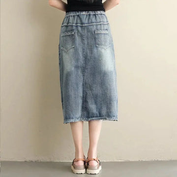plus size denim skirt | heavy embroidery skirt | ethnic style denim skirt | ultrasonic cleaning