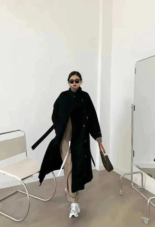 double-sided cashmere coat | long turtleneck cardigan | reversible cashmere coat | energy saving