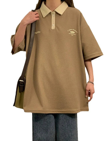 vintage loose fit polo shirt | short sleeve cotton polo | breathable womens polo | energy saving