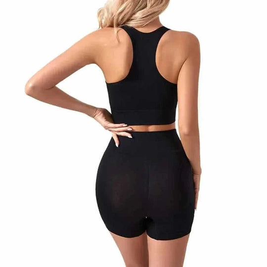 wireless sports bra | high-waisted yoga shorts | moisture-wicking fabric | ultrasonic cleaning