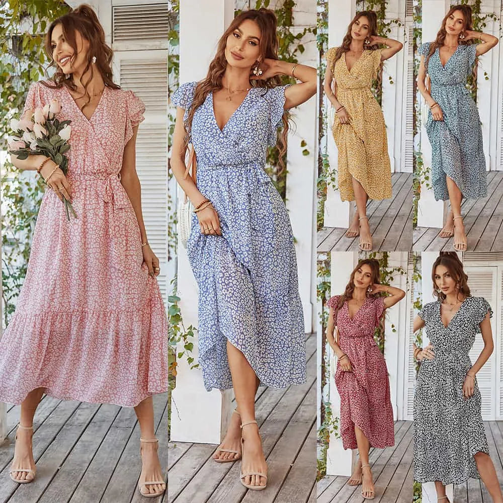 Summer Dresses Ruffle Cap Sleeve V Neck Belt Wrap Split Boho Floral Long Casual Party Beach Dress | Ultimate Buying Guide 2025 (EN) - Meifu Market