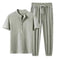cotton linen blend fabric | short sleeve suit set | breathable summer suit | ultrasonic cleaning