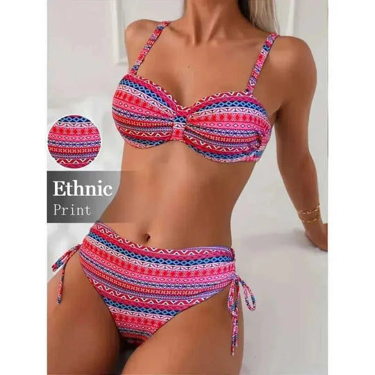 Printed Split Strap Bikini High Waist European And American Leopard Print - size and dimension reference