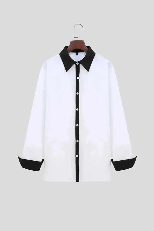 A Handsome Business And Fashionable Long-sleeved Shirt With Contrasting Colors For A Teenage Man - close-up detail...