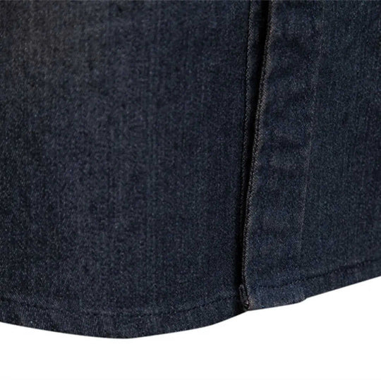 Men's Long-sleeved Denim Shirt Casual Solid Button Slim Tops Clothing L - close-up detail shot