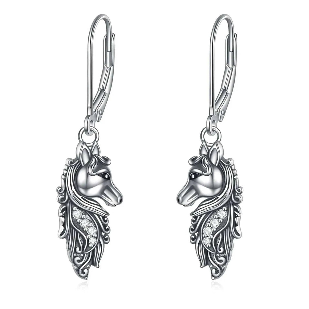 sterling silver leverback earrings | hypoallergenic dangle earrings | horse charm drop earrings | energy saving