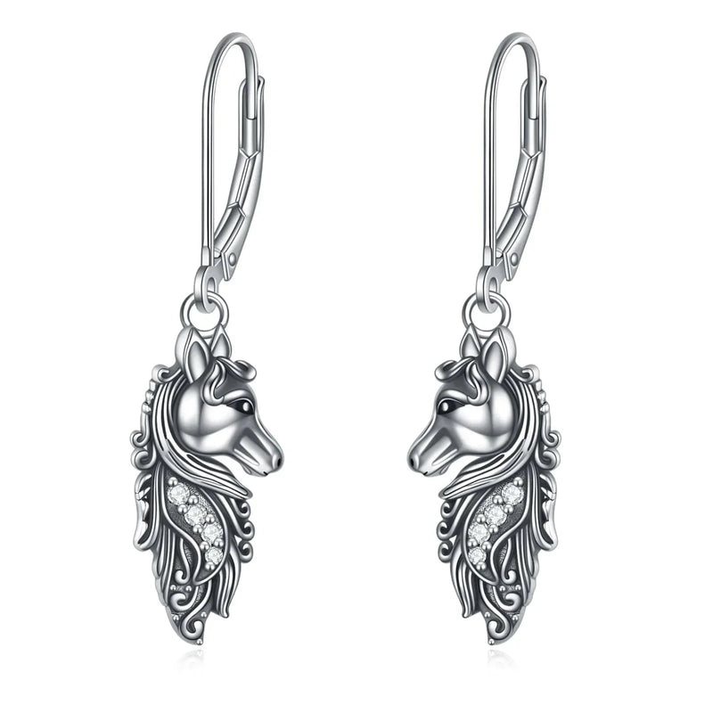 sterling silver leverback earrings | hypoallergenic dangle earrings | horse charm drop earrings | energy saving