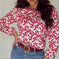 red floral print blouse | long sleeve open back top | chiffon material blouse | energy saving