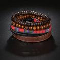 braided leather bracelet | vintage charm wristband | wood bead bracelet for men | energy saving