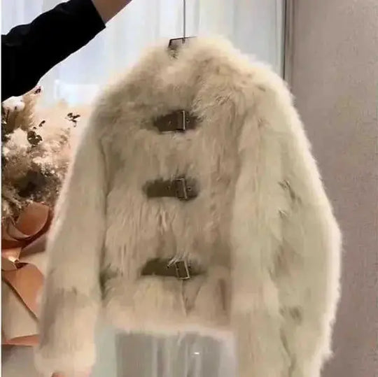 short faux fur coat | rabbit fur collar jacket | winter fashion coat women | energy saving