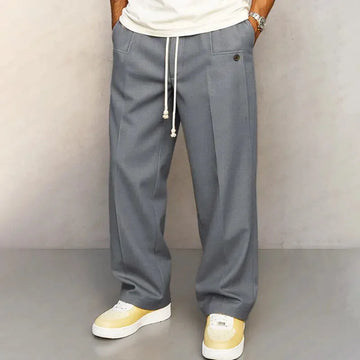 Buttons Comfortable Straight Drawstring Casual Pants