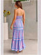 striped maxi dress with pockets | square neck backless dress | lightweight cotton blend dress | energy saving