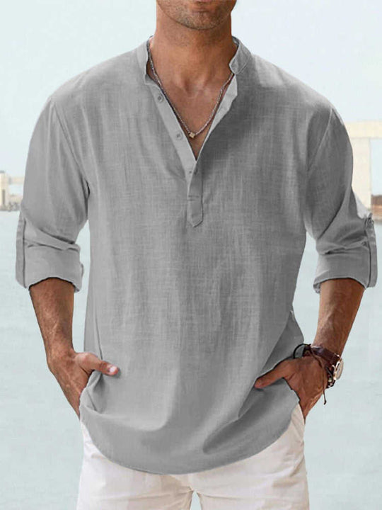 Men's Long Staple Cotton Long Sleeve Stand Collar Shirt - Meifu Market