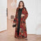 Middle East Dress Shawl Arabic Drop-shoulder Sleeve Printed Robe Black Apricot - size and dimension reference