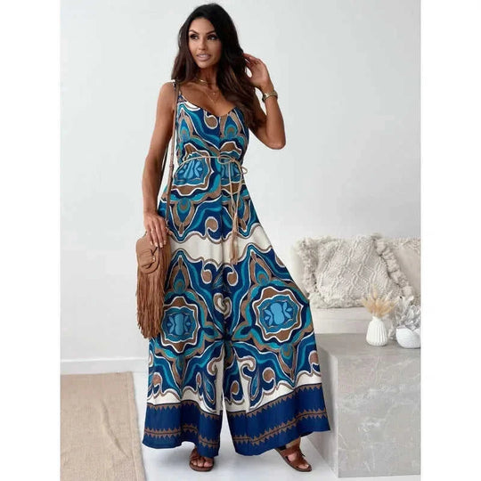 bohemian wide-leg pants | elastic waistband pants | flowy one-piece pants | ultrasonic cleaning