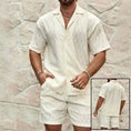 mens summer tracksuit set | loose fit casual two piece outfit | lapel button shirt and shorts set | ultrasonic cleaning